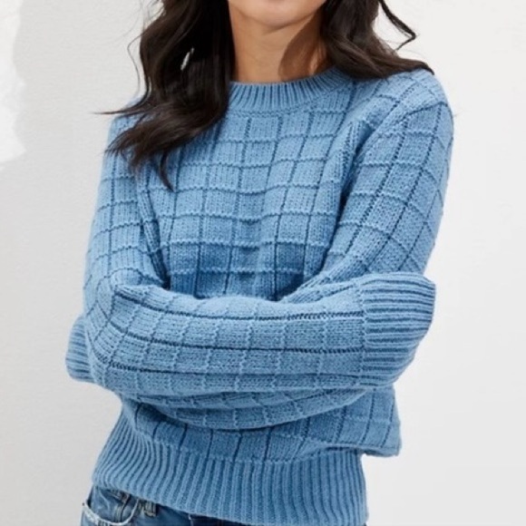 American Eagle Outfitters Sweaters - American Eagle blue waffle knit crewneck sweater Small